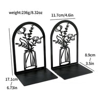2 Pieces Space Saving Vase Pattern Bookends Sturdy Hollow Floral Book Stand Sturdy Flower Bookend Set for Bookshelf, Desk, Office