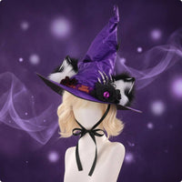 Flower Accent Feline Ear Witch Hat Cosplay Arachnid Charm Witch Hat Sturdy Costume Accessory Soft for Performance