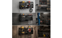 Heavy-Duty Power Tool Organizer with Power Strip Space-Saving Drill Holder with Charging Station Allall-in-One for Mechanics, Workshop