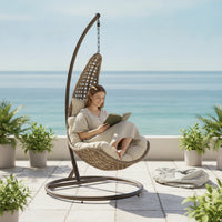Hanging Basket Chair with Stand Outdoor Egg Chair with Stand Woven Furniture for Adults, Patio, Garden, Balcony