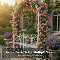 Elegant Design Garden Arch with Gate Ornate Scrollwork Metal Arbor with Gate Weather Resistant Climbing Plant Trellis Arch Heavy-Duty for Homeowners, Landscapers, Event Planners, Pathway, Patio, Yard