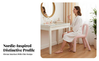 Unique Shape Upholstered Tube Chair Modern Aesthetic Vanity Stool Wavy Backrest Home Furniture Soft & Comfortable for Young Adults, Homeowners, Apartment Dwellers, Bedroom, Makeup Room, Dressing Area, Entryway