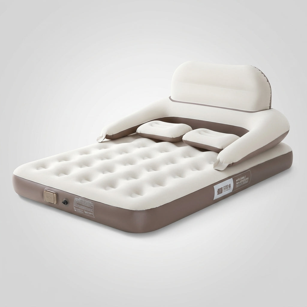 Inflatable Mattress with Built-in Pump for Automatic Inflation, Double Airbed with Square Cells, Portable Camping Mat and Guest Bed, Travel Bed