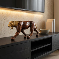 Woodgrain Big Feline Sculpture Polished Finish Wood Feline Statue Decorative Room Decoration Modern Minimalism for Tabletop