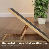 Solid Wood Construction Foldable Wooden Pet Ladder Portable Adjustable Dog Ramp Space-Saving Design for Owners of Senior Pets, Indoors, Home