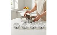5 Pieces Clear Lid Stainless Steel Food Container Locking Clips Sealed Lunch Box Set Carry Handle Stackable Food Box Set Portable