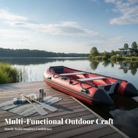 Engine Mount Ready Aluminum Floor Assault Boat Heavy-Duty 3-Person Inflatable Raft Portable Rubber Dinghy Multi-Chamber Design for Fishing Enthusiasts, Rescue Teams, Families, Lakes and Rivers, Recreational Outings, Recreation, Coastal Cruising