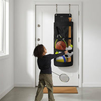 Zippered over-Door Storage Bag Oxford Material over Door Sports Gear Bag Black Hanging Sports Equipment Organizer Metal Eyelets