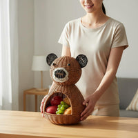 Bear Shaped Storage Container Cute Creature Design Wicker Bear Decor Container