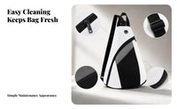 Black and White Hard Shell Backpack Diagonal Zip Triangular Backpack Streamlined Sports Bag Structured