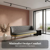 Narrow Profile Upholstered 2-Seater Loveseat Compact Design Channel-Tufted Settee Comfortable Cushions Sofa Breathable Textile for Apartment Dwellers, Business Owners, Office, Bedroom, Coffee Shop, Boutique