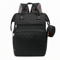 Diamond Pattern Mommy Diaper Bag Backpack Multiple Compartments Quilted Diaper Backpack Rectangular Shape Padded Shoulder Straps for Moms, Everyday Use