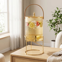Transparent Glass Beverage Dispenser with Stand Cold-Use Ribbed Glass Dispenser with Lid Sturdy Food-Grade for Gatherings