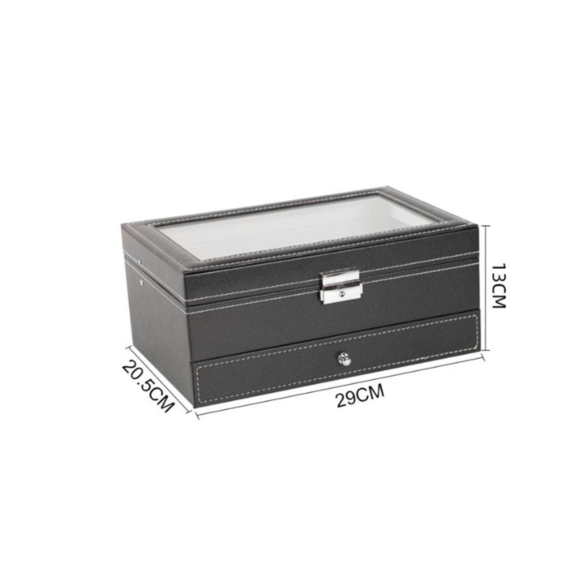 PU Leather Jewelry Box Transparent Lid Double-Layer Jewelry Box Pull-out Drawer Compartmented Trays