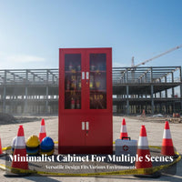 Multi-Compartment Design Micro Fire Station Cabinet Reinforced Construction Fire Equipment Cabinet High Visibility Red Heavy Duty for Safety Officers, Property Managers, Factory Supervisors, Factories, Public Buildings, Workshops, Warehouses
