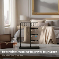 Marble Base Jewelry Rack Multi-Functional Marble Base Jewelry Display Earring and Necklace Holder Space-Saving for Vanity Table