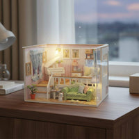 Creative Gift DIY Miniature Dollhouse Kit Highly Detailed DIY Miniature Room Kit Relaxing Project Wooden Dollhouse Model LED Lights for Adults, Teens, Hobbyists
