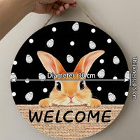Easter Plaque Round  Wooden Bunny Door Hanger Festive Design Easter Decoration for Home Entrance, Porch, Classroom