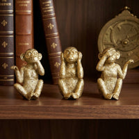 3 Pieces Monkey Figurine Resin Monkey Statue Decorative Tabletop Decor for Shelf, Cabinet, Office