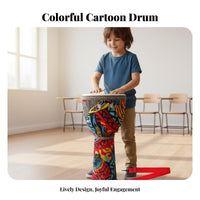 Goatskin Head Textile Djembe West African Design Patterned Djembe Colorful Pattern Hand Drum Portable for Children, Beginners, Kindergarten, Music Class, Home Practice, Performance