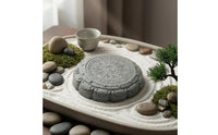 Faux Bluestone Decorative Drum Ornament Raised Relief Miniature Landscape Ornament Engraved Pattern Home Decor Resin for Garden