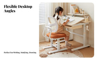 Tilting Desktop Adjustable Height Desk and Chair Ergonomic Design Adjustable Study Station Built-in Bookstand children's Furniture Book Stand Included for Students, Kids 3+, Parents, academic assignments, Homeschooling, Remote Learning, Bedroom