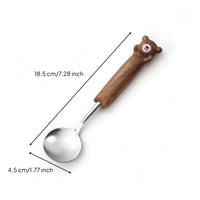 Spoon with Wooden Handle Slim Dessert Spoon Kitchenware Compact for Children, Daily Meals