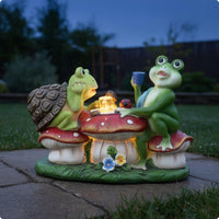 Solar Frog Garden Statue LED Lights Turtle Riding Frog Statue Colorful for Yard
