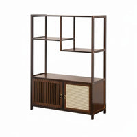 Traditional design Bamboo Tea Console adaptable Use Multi-Compartment Display Rack Space-Saving Storage Furniture Cabinet with Door for Collectors, Homeowners, Living Room, Study, Office, Kitchen