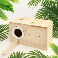 Wood Bird Box with Perch, Horizontal Nesting Box for Lovebird and Parakeet, Insulated Wooden Bird House with Mounting Hardware 137/145
