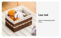 Woven Box with Cloth Insert Sturdy Storage Basket Space-Saving for Living Room
