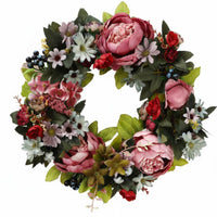 Artificial Peony Wreath Holiday Decor Peony Wreath Candlestick Holder Artisanal Look Farmhouse Door Hanger Lively Hues