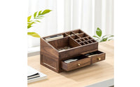 Makeup Organizer with Drawers Walnut Wooden Drawer Cabinet Double-Layer Desktop Organizer for Women, Vanity, Dressing Table, Bedroom Dresser