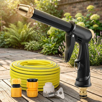 Garden Hose with High Pressure Aluminum Alloy Nozzle for Car Cleaning Kit, Complete Car Wash and Detailing Set with Water Adaptors