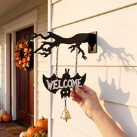 Welcome Sign with Bell Halloween Wall Hanging Welcome Sign Spooky for Homeowners
