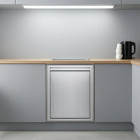 Brushed Stainless Steel Wall-Mounted Trash Can Cabinet Concealed Tilt-out Trash Cabinet Flush-Mount Recessed Waste Receptacle Modern for Renovators, Homeowners