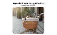 Removable and Washable Woven Pet Bike Basket All-Season Bike Basket with Lid Handmade Rattan Design Pet Carrier Long-Lasting for Cats, Small Dogs, Young Dogs, Outdoor, Travel, Commuting