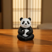 Resin Pandas Figurine Compact Desk Ornament Hand-Painted for Meditation Corner