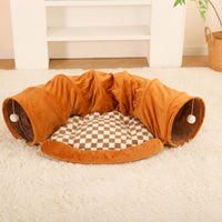125cm Cat Tunnel with Flannel Warming Mat, Foldable Cat Tunnel and Cat Beds for Indoor Cats, Washable Enclosed Play Toy for Small Animals