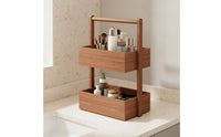Space-Saving Wooden Desktop Organizer Multifunctional Desktop Shelf with Two Tiers Organized Tabletop Storage Rack Stable for Vanity, Bedroom