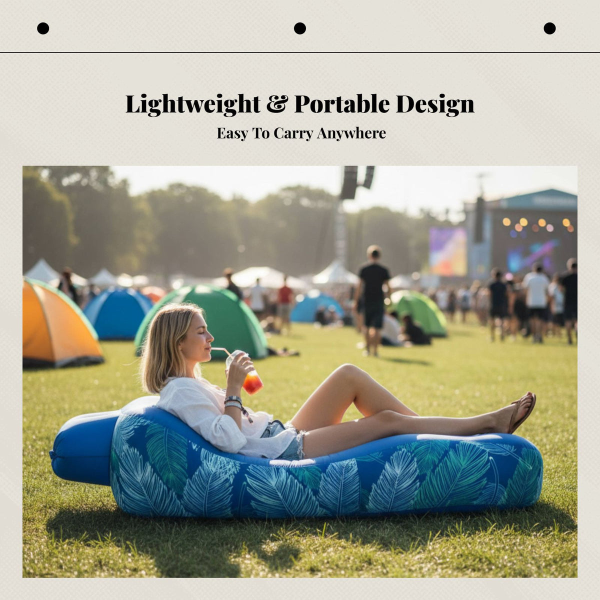 Outdoor Inflatable Sofa, Portable Air Mattress, Lazy Lounger for Camping, Events