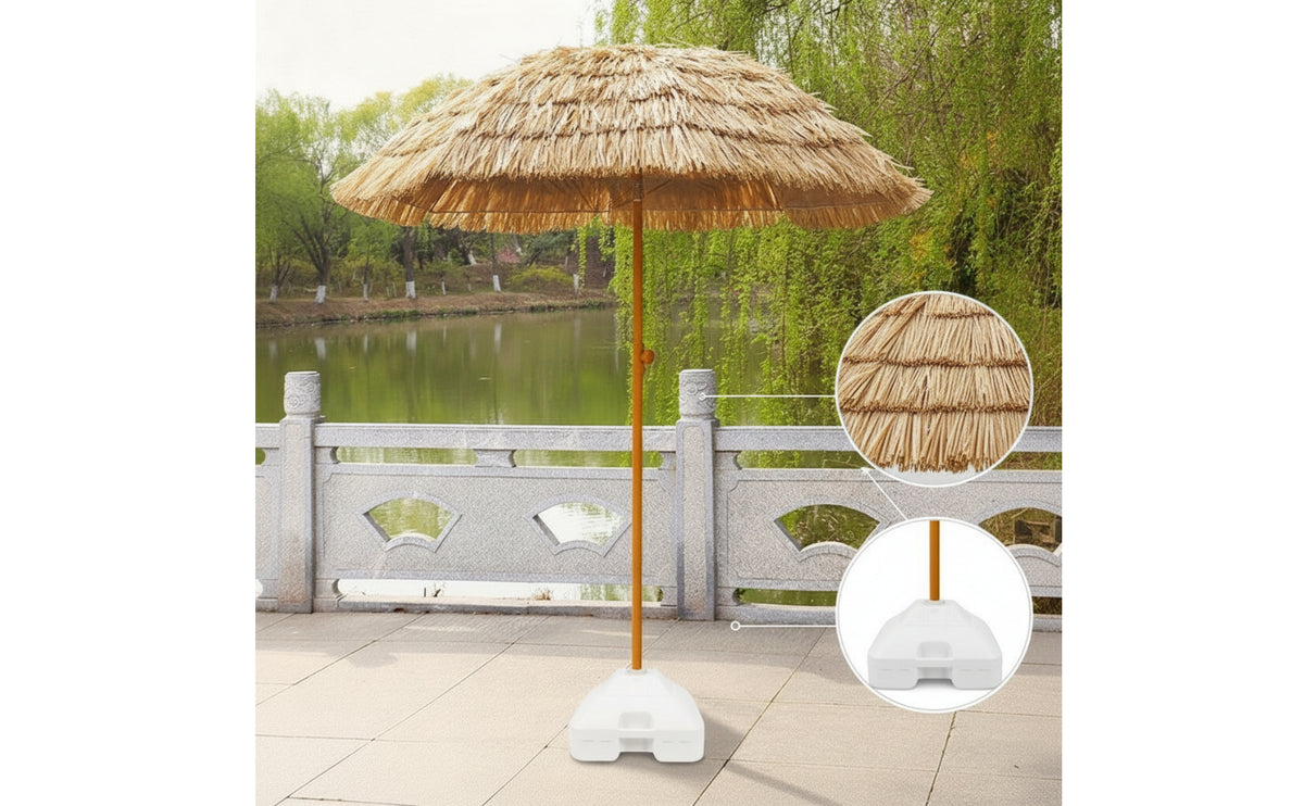 Parasol with Faux Straw Canopy Waterproof Thatched Tiki Umbrella Tropical Thatch Parasol for Garden, Courtyard, Cafe Terrace