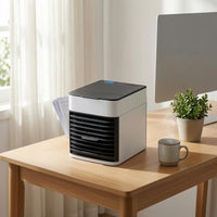 Compact Mini Evaporative Cooler Water Reservoir Desktop Evaporative Cooler Ice Compatible Cooling Humidifier Louvered Outlet