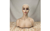 Mannequin Head with Shoulders Pierced Ears Hairpiece Display Head Mountable Base Realistic Display Bust for Retail Store