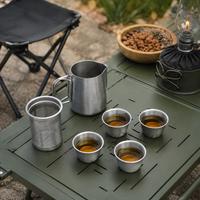 Camping Tea Set 6-piece, 1000ml heat-resistant teapot made of 304 with integrated tea strainer, stackable