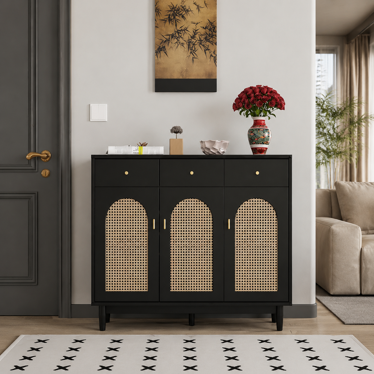 Black Wood Chest of Drawers, Timeless Design Drawers for Clothes Storage, Bedroom Furniture with Shelves