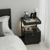 Large Capacity Storage 2-Drawer Nightstand with Accessible Shelf No Assembly Required Nightstand with Power Outlets USB Charging Port Bedside Table Built-in Light for Homeowners, Students, Adults, Bedroom, Guest Room, Lounge Area
