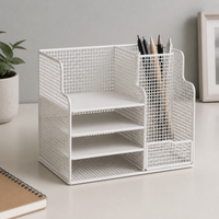 Desktop File Organizer with Pen Holder, Metal Bookend for Office and Student Supplies