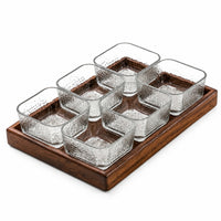 Walnut Serving Platter with Bowls Textured for Hosts, Homeowners