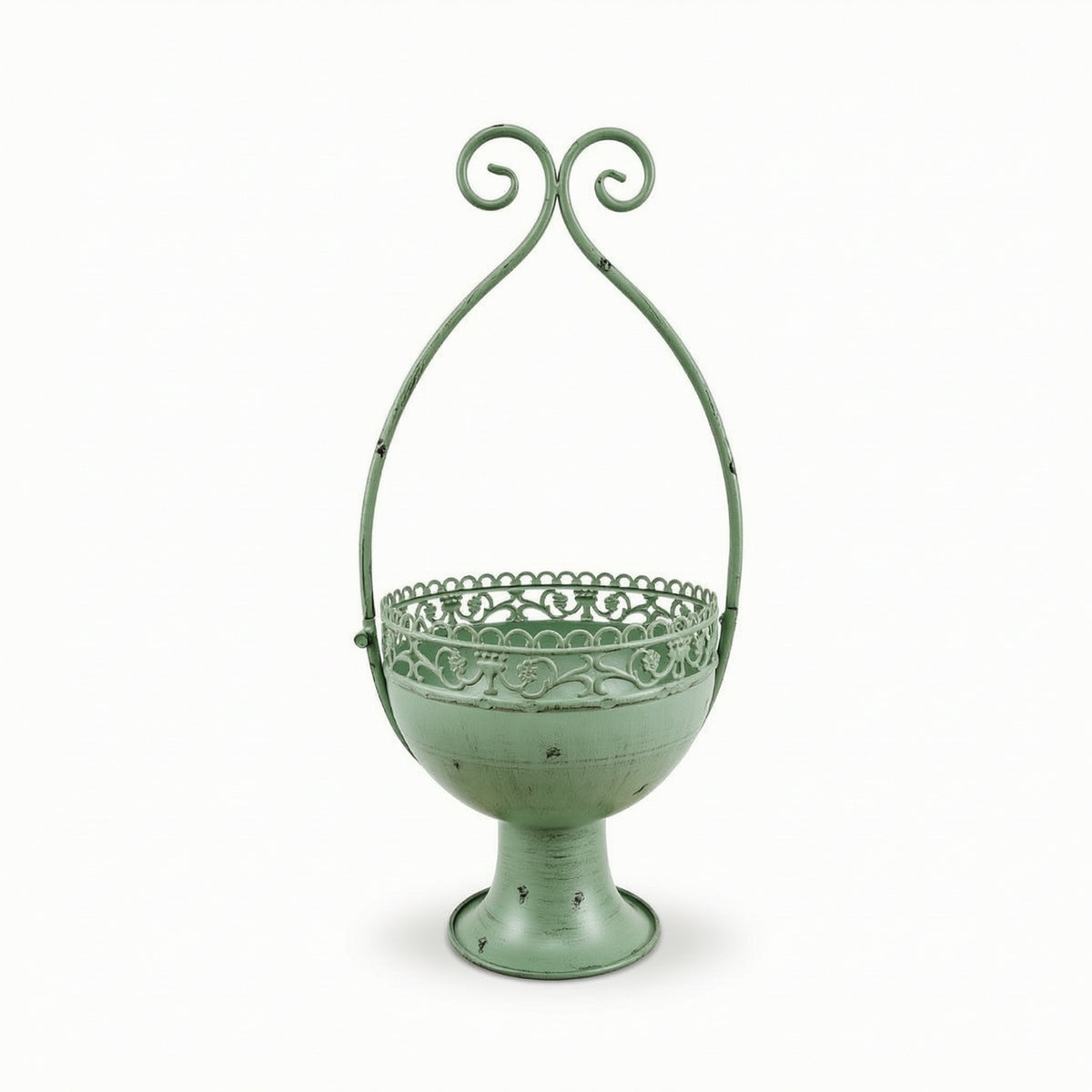 Pedestal Flower Pot Vintage Arched Flower Planter with Hanger Distressed Planters Metal for Homeowners, Patio, Porch